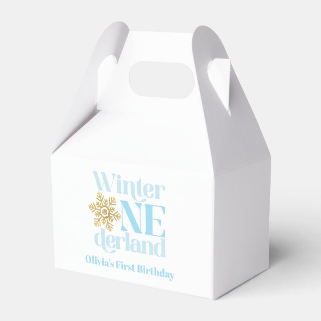 Winter Onederland Blue Gold Snowflake Geschenkschachtel (Vorderseite)