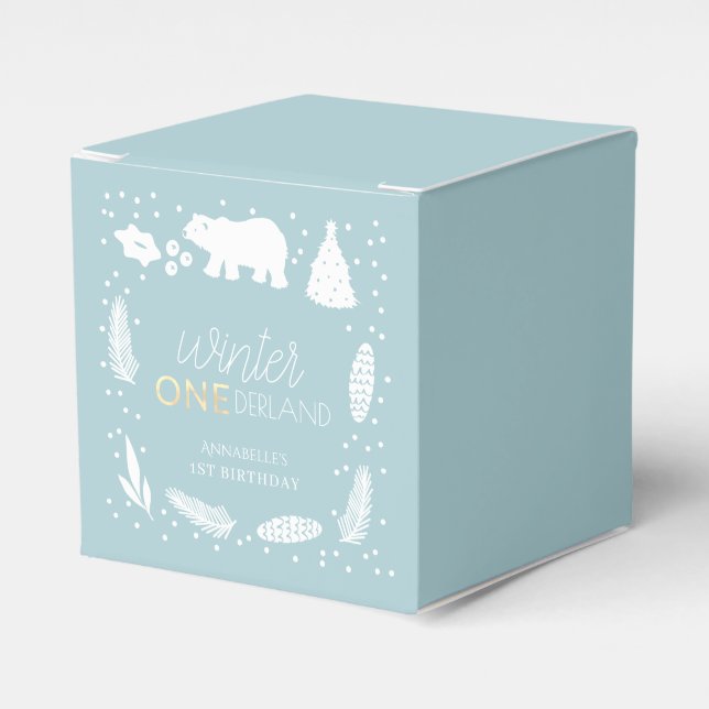 Winter ONEderland Blue Polar Bear 1. Geburtstag Geschenkschachtel (Vorderseite)