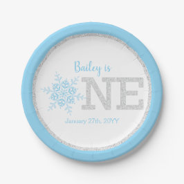 Winter ONEderland Blue Silver 1. Geburtstag Pappteller