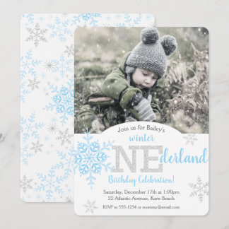 Winter ONEderland Blue Silver Glitzer 1. Geburtsta Einladung