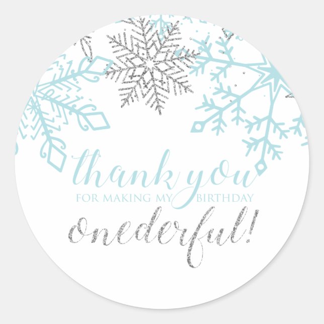 Winter Onederland Blue Silver Snowflake Fevor Runder Aufkleber (Vorderseite)