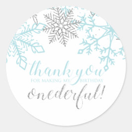 Winter Onederland Blue Silver Snowflake Fevor Runder Aufkleber