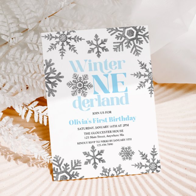 Winter Onederland Blue Silver Snowflake Geburtstag Einladung (Von Creator hochgeladen)