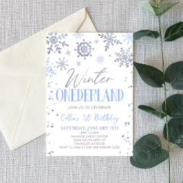 Winter ONEderland Blue Snowflake Geburtstagsparty Einladung