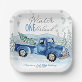 Winter Onederland Blue Truck First Birthday Pappteller