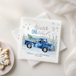 Winter Onederland Blue Truck First Birthday Serviette