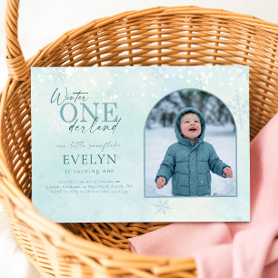 Winter ONEderland Bogenfoto Erster Geburtstag Einladung