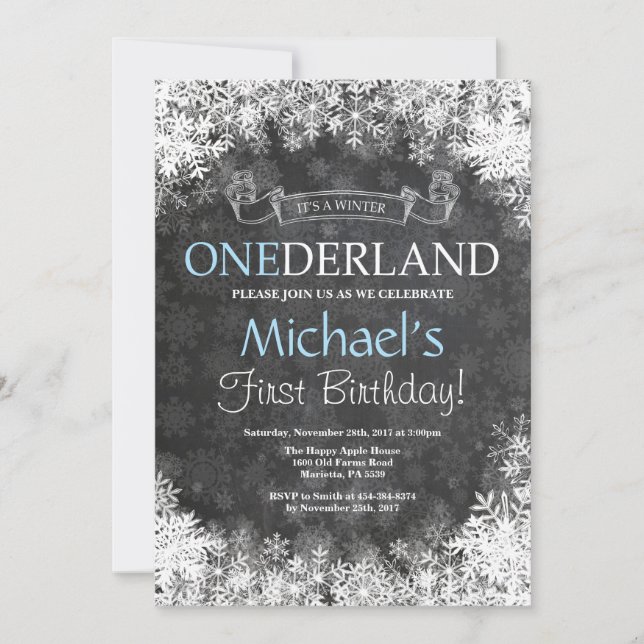 Winter Onederland Boy 1er Anniversaire Invitation (Devant)