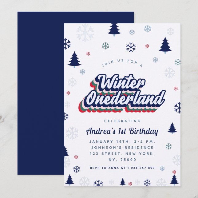 Winter Onederland Boy 1er Anniversaire Invitation (Devant / Derrière)
