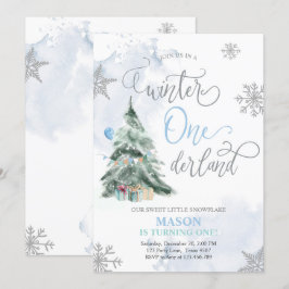 Winter Onederland Boy Blue Winter 1. Geburtstag Einladung