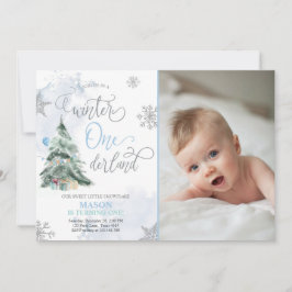 Winter Onederland Boy Blue Winter 1. Geburtstag Einladung