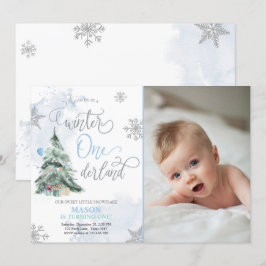 Winter Onederland Boy Blue Winter 1. Geburtstag Einladung