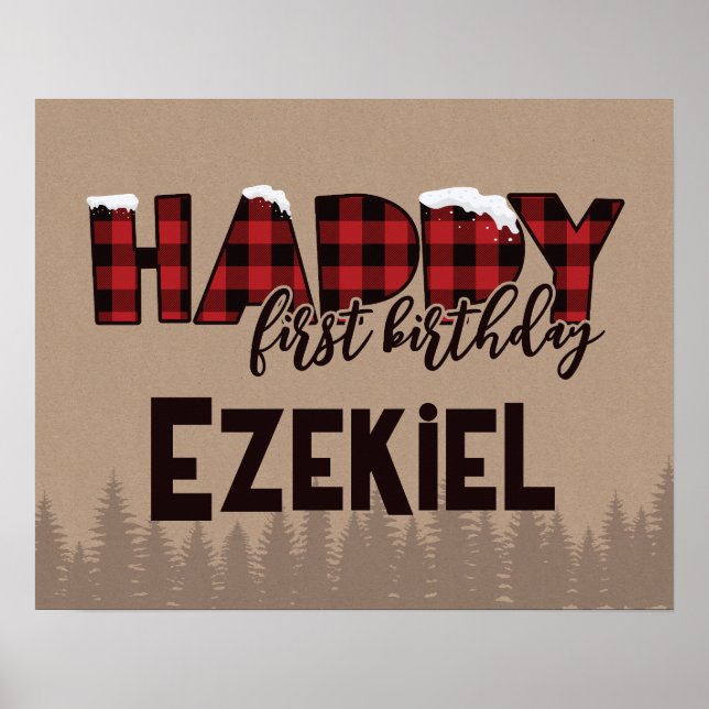 Winter ONEderland Buffalo Kariert Happy Geburtstag Poster (Vorne)