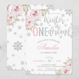 Winter Onederland Christmas Baby Girl 1. Geburtsta Einladung