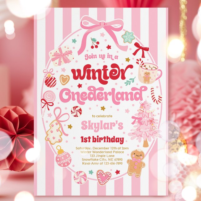 Winter Onederland Christmas Coquette Bow Birthday Einladung (Von Creator hochgeladen)