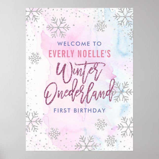 Winter Onederland Custom First Birthday Snowflake Poster (Vorne)