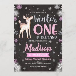 Winter ONEderland Deer 1. Geburtstag Einladung