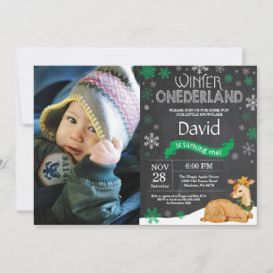 Winter Onederland Deer 1er Anniversaire Invitation