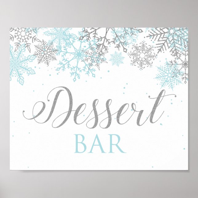 Winter Onederland Dessert Bar Sign Blue Snowflakes Poster (Vorne)