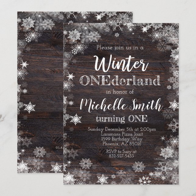 Winter ONEderland Einladung, 1. Geburtstag, Einladung (Vorne/Hinten)