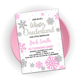 Winter Onederland Einladung Geburtstag Rosa Weiß