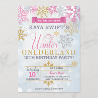 Winter Onederland Einladung Gold & Pink zum Geburt
