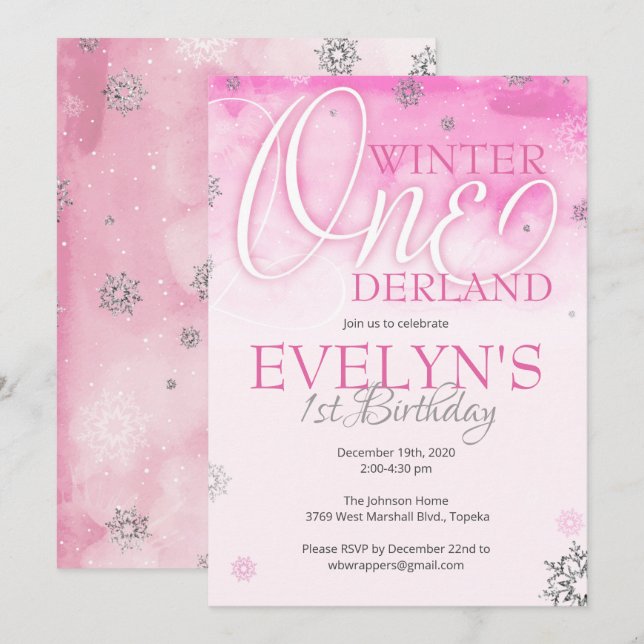 Winter Onederland Einladung zum 1. Geburtstag (Vorne/Hinten)