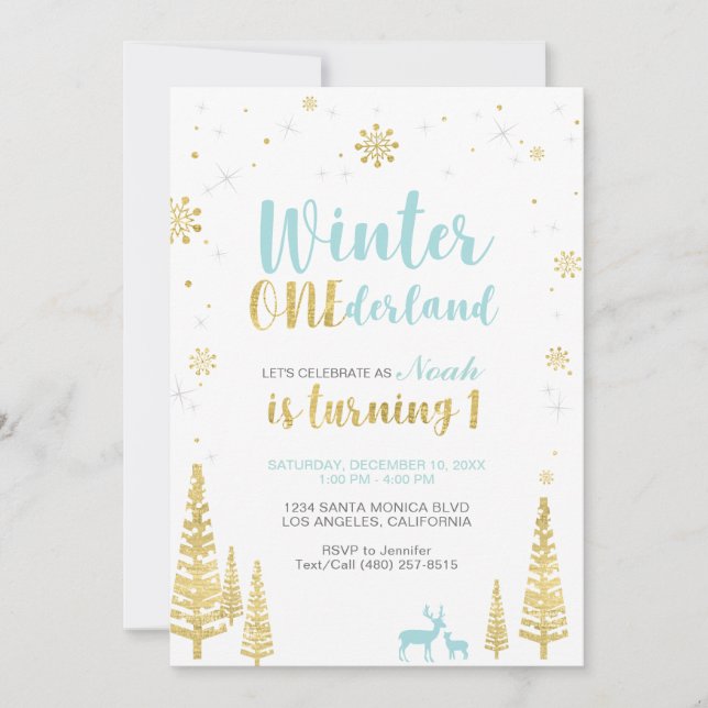 Winter Onederland Einladung zum 1. Geburtstag - Ju (Vorderseite)