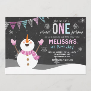 Winter ONEderland Einladung zum Geburtstag Pink Si