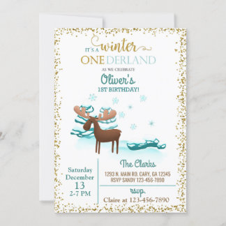 Winter Onederland Elche Junge 1. erster Geburtstag Einladung
