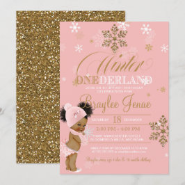 Winter Onederland Erster Geburtstag Afro-Puffs Bab Einladung