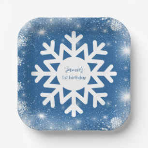 Winter ONEderland Erster Geburtstag Boy Snowflake Pappteller