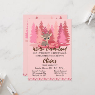 Winter Onederland Erster Geburtstag Deer Pink Fore Einladung