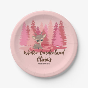 Winter Onederland Erster Geburtstag Deer Pink Fore Pappteller