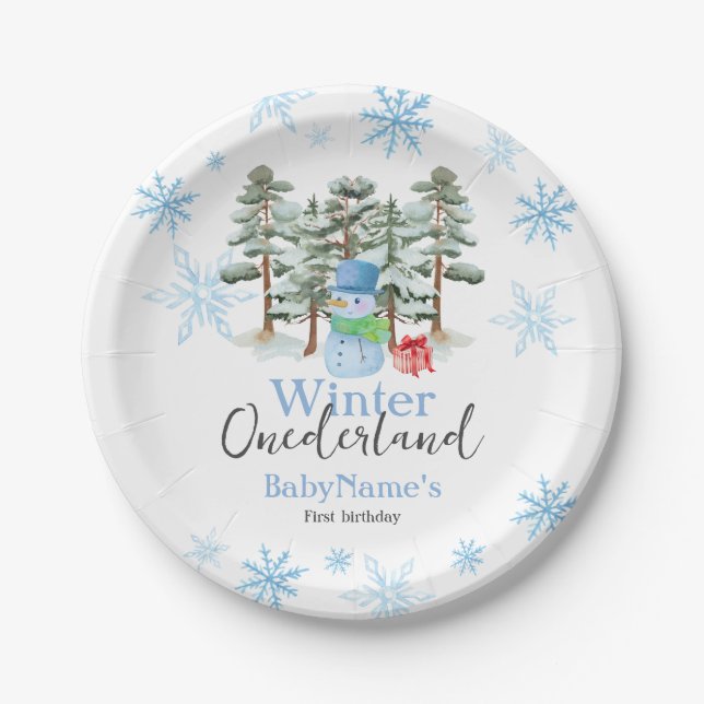 Winter Onederland Erster Geburtstag Niedlicher Sch Pappteller (Vorderseite)