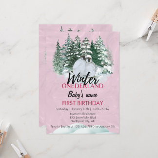 Winter Onederland Erster Geburtstag Pinguin Pink Einladung