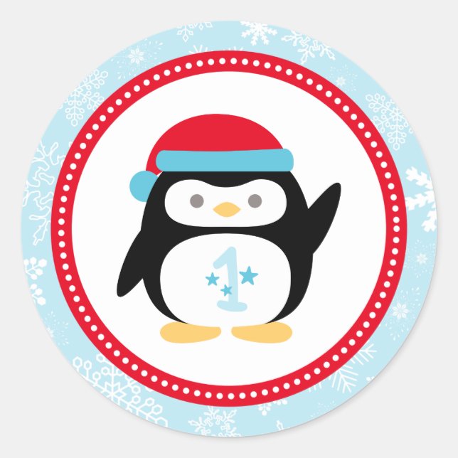 Winter ONEderland Erster Geburtstag Pinguin Runder Aufkleber (Vorderseite)