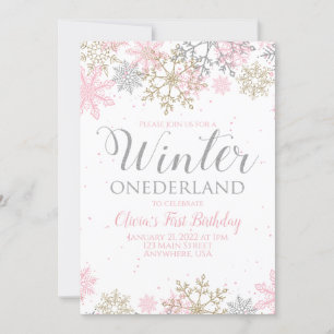 Winter Onederland Erster Geburtstag Rosa Schneeflo Einladung