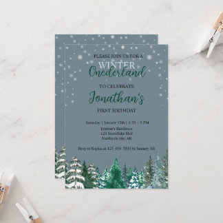 Winter Onederland Erster Geburtstag Schneelandscha Einladung