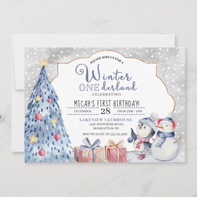 Winter Onederland Erster Geburtstag Weihnachten Einladung (Vorderseite)
