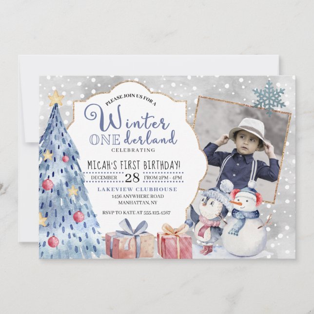 Winter Onederland Erster Geburtstag Weihnachten Einladung (Vorderseite)