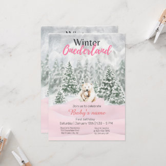 Winter Onederland Erster Geburtstagsbär Snowy Fore Einladung