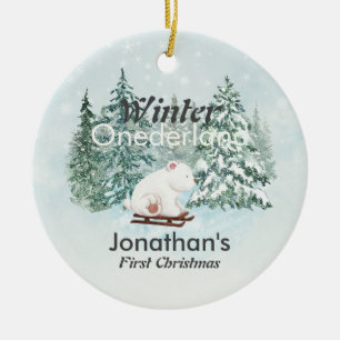 Winter Onederland Erster Weihnachtsbär auf Sleigh Keramik Ornament