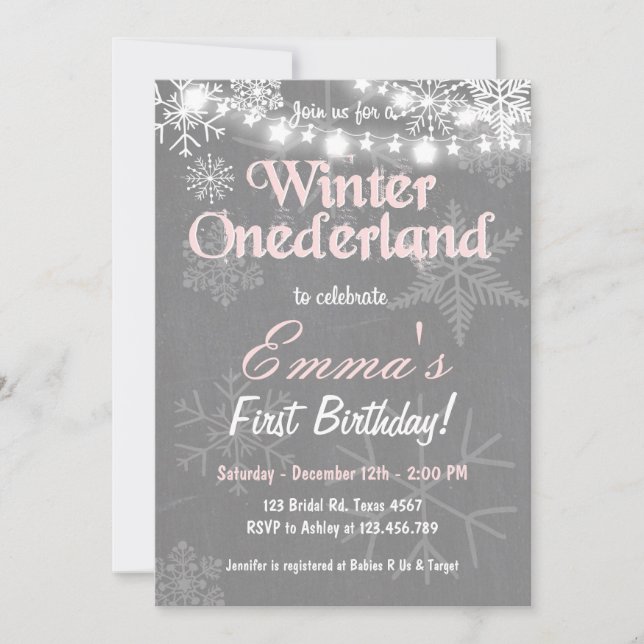 Winter Onederland fête d'anniversaire invitation (Devant)