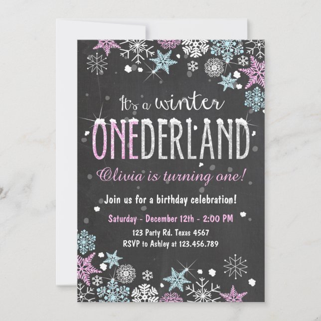 Winter Onederland fête d'anniversaire invitation f (Devant)