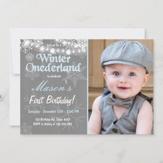 Winter Onederland fête d'anniversaire invitation G (Devant)