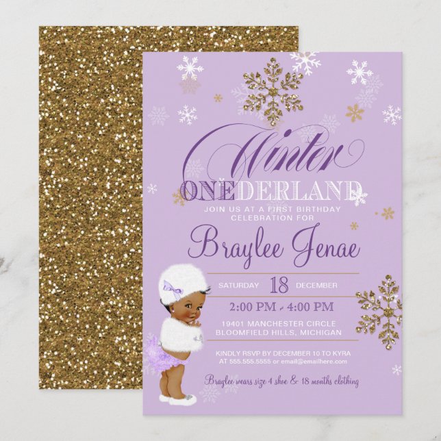 Winter Onederland First Birthday Afroamerikanisch Einladung (Vorne/Hinten)