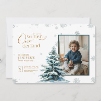 Winter Onederland First Birthday Boy Girl Photo Einladung