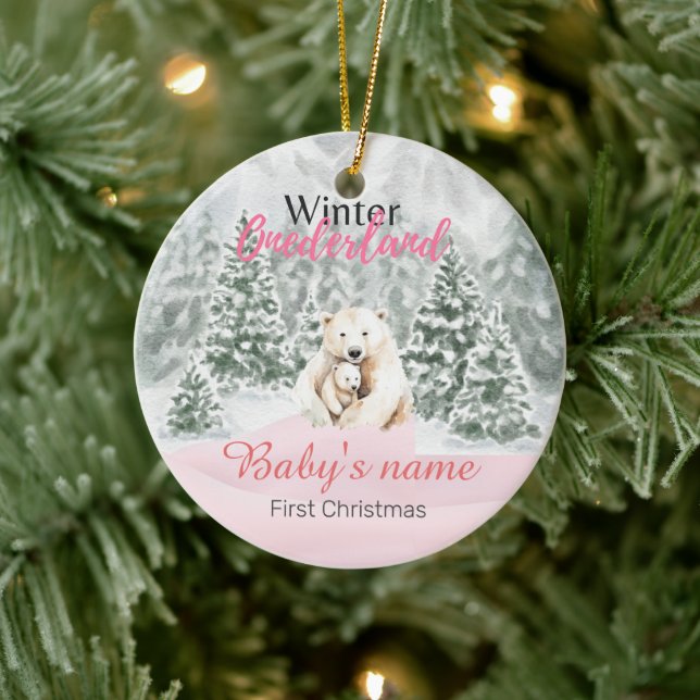 Winter Onederland First Christmas Bears Forest Keramik Ornament (Baum)