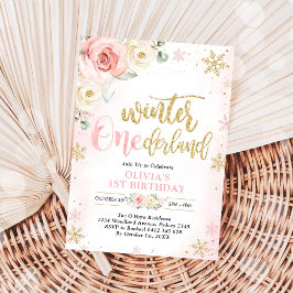 Winter ONEderland Floral Girl 1st Birthday Einladung